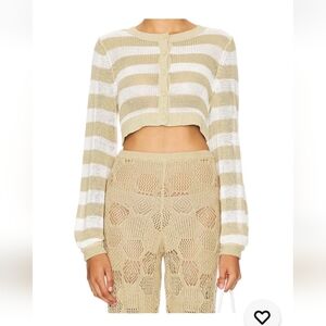 NWT Revolve WeWoreWhat Women's Striped Crochet Cardigan Crop Knit Top M $98